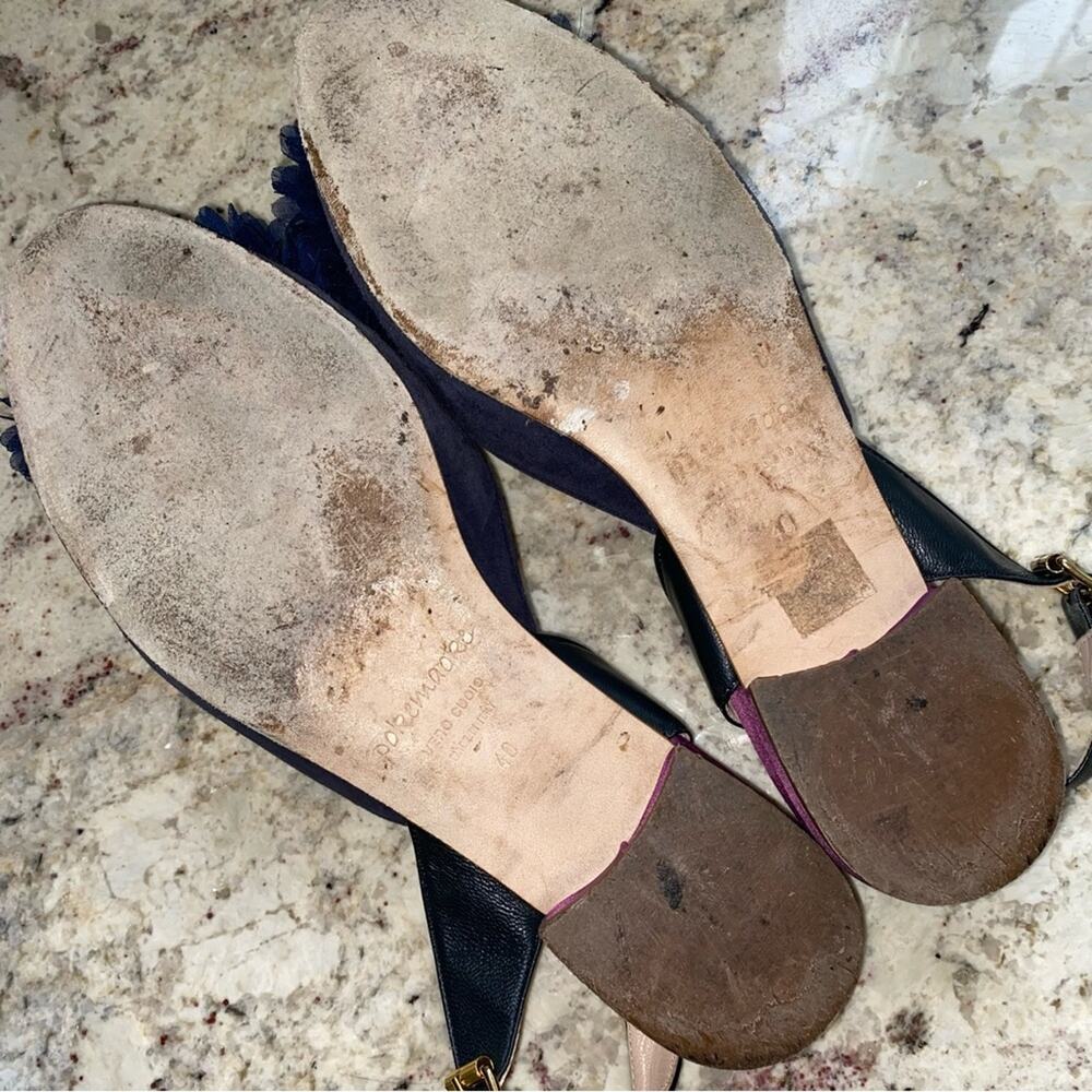 Pokemaoke $400 Zelena Blue Flower Suede Sandals Sling Back Italy 40 US 8 - Picture 12 of 13